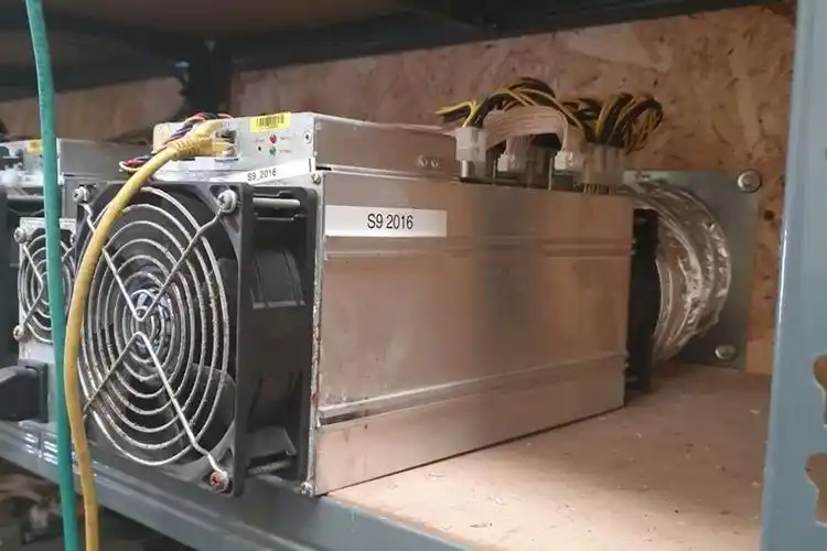 A sprawling cryptocurrency mining farm housing numerous miners and mining rigs optimized for efficiency