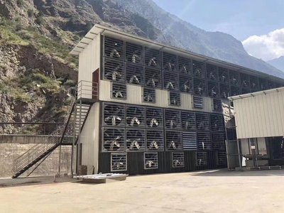 State-of-the-art Bitcoin mining farm with rows of mining machines