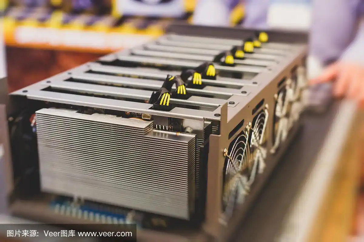 A powerful mining rig with multiple GPUs, representing the hardware needed for mining cryptocurrencies like Ethereum.